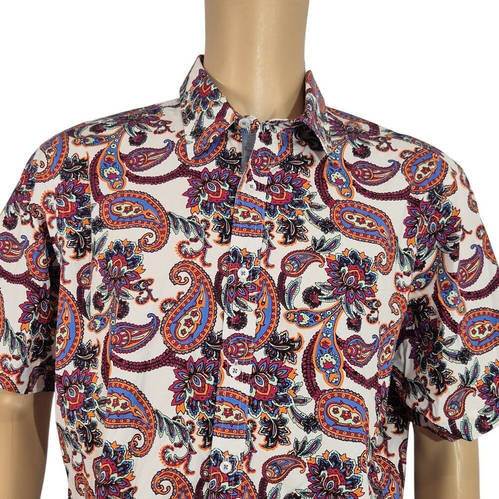 Cremieux Premium Denim Men's Button Up Short Sleeve Shirt Paisley Size XL (57)